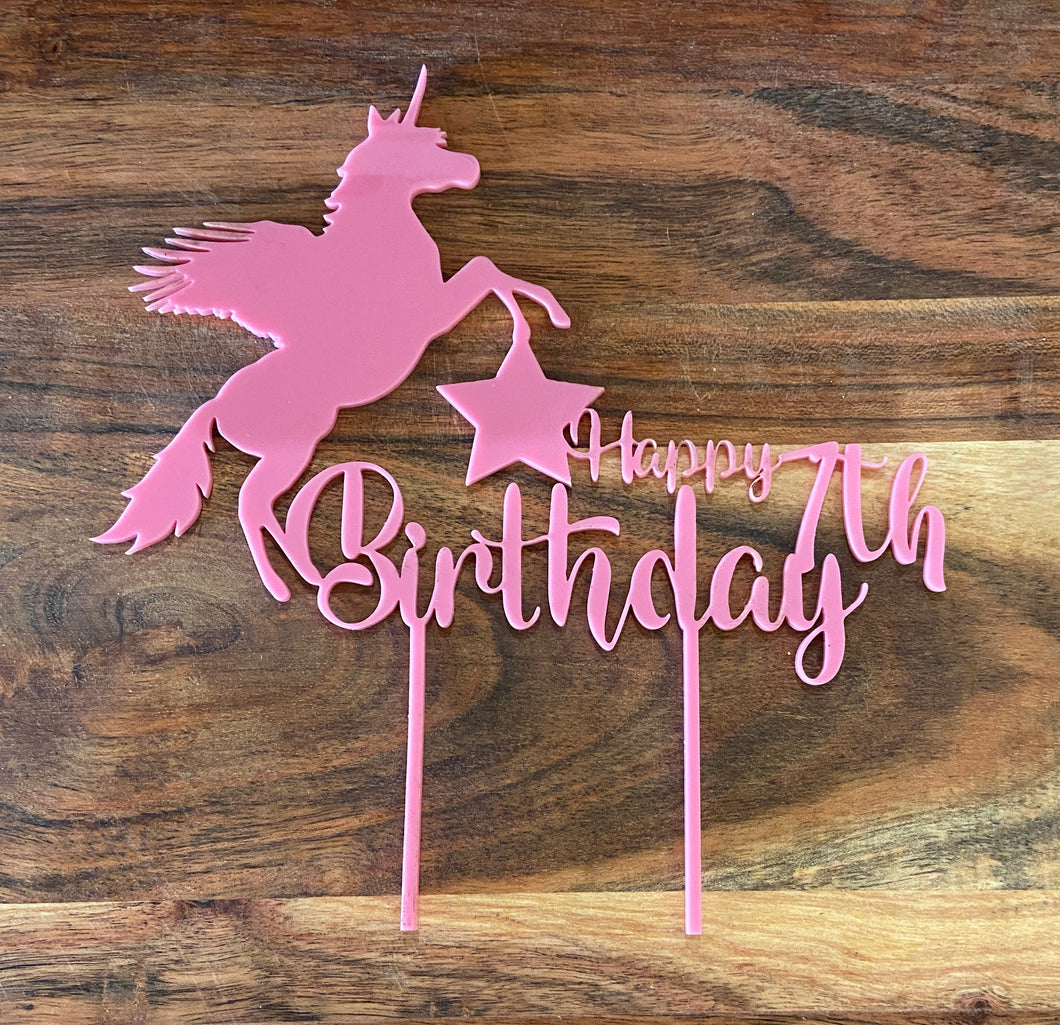 Cake Topper - Unicorn Happy 7th Birthday Personalised