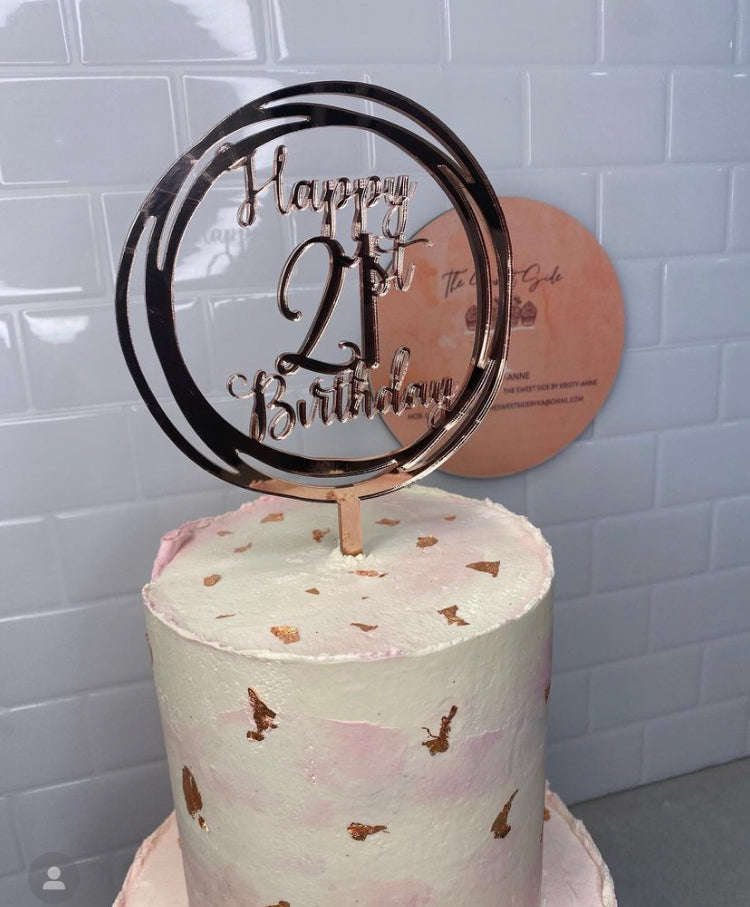 Cake Topper - Happy 21st Birthday in Circle