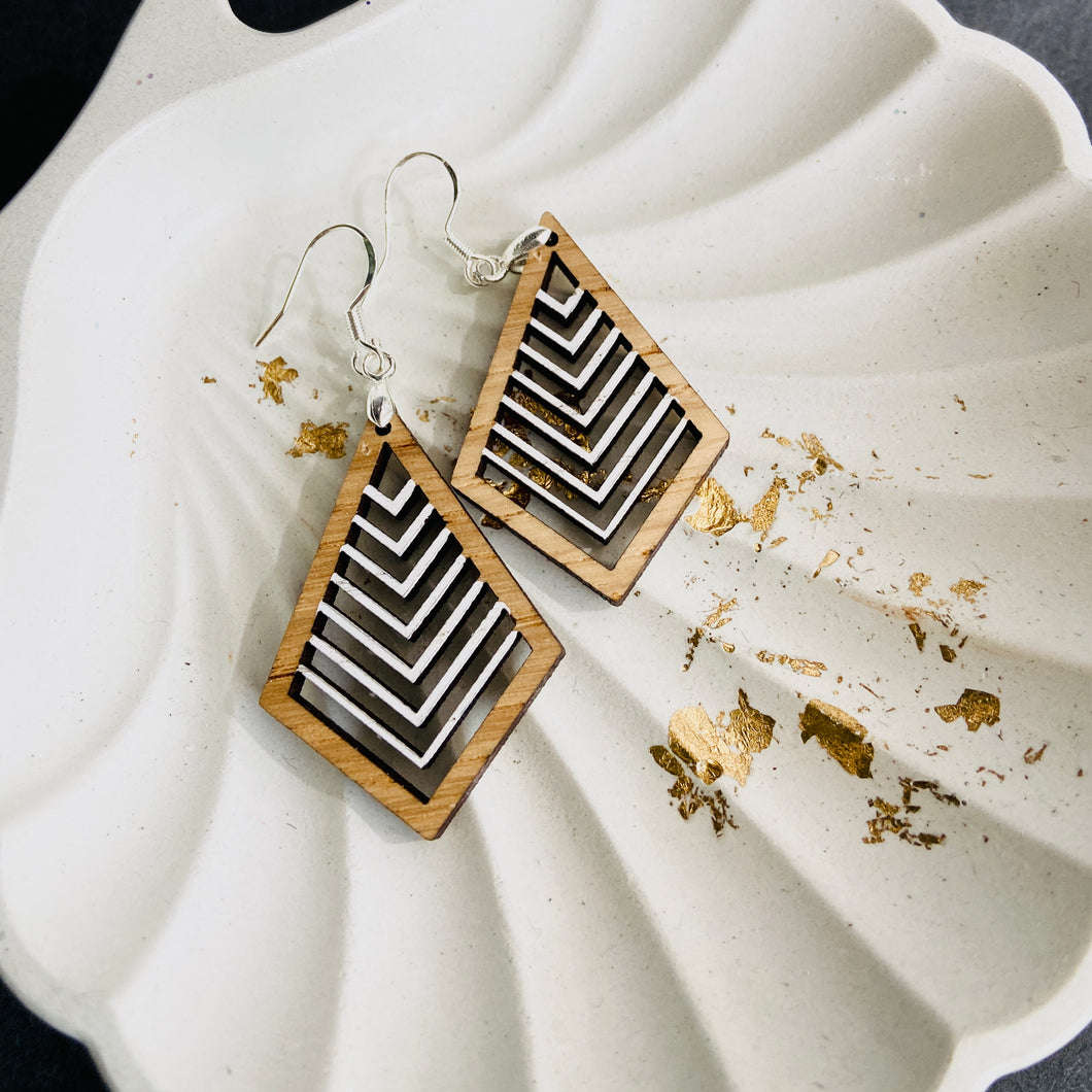 Earrings: Bamboo White Triangular Cut Dangles