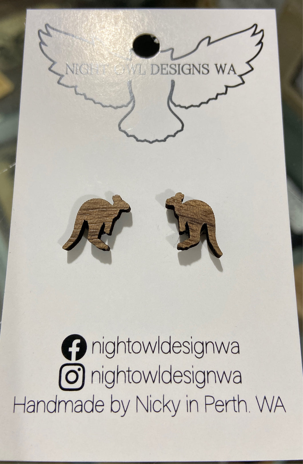 Earrings:  Walnut Kangaroo Studs