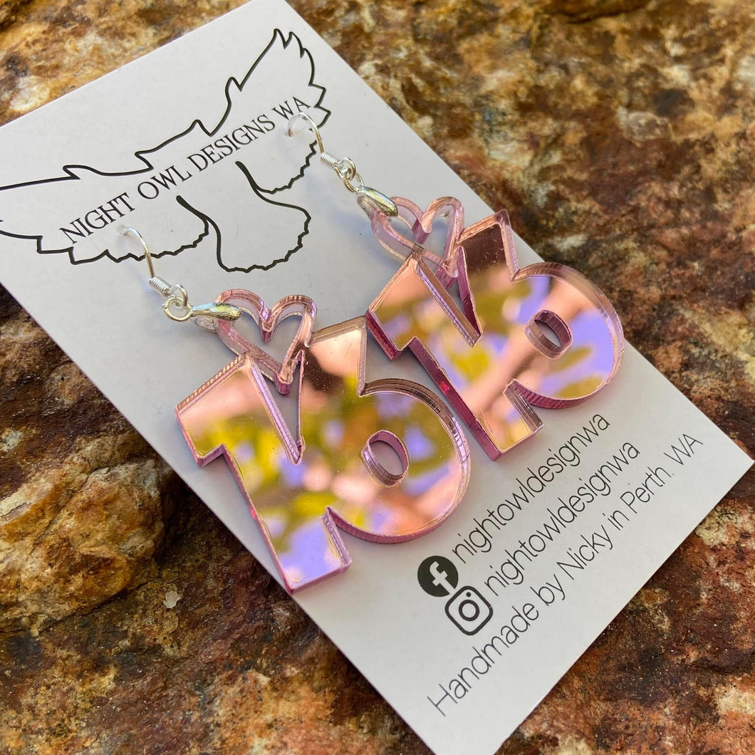 Earrings:  Acrylic Sweet 16th Dangles