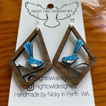 Load image into Gallery viewer, Earrings: Blue Wren Walnut Dangles
