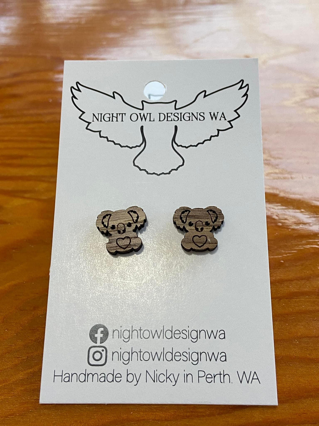 Earrings: Walnut Koala Studs