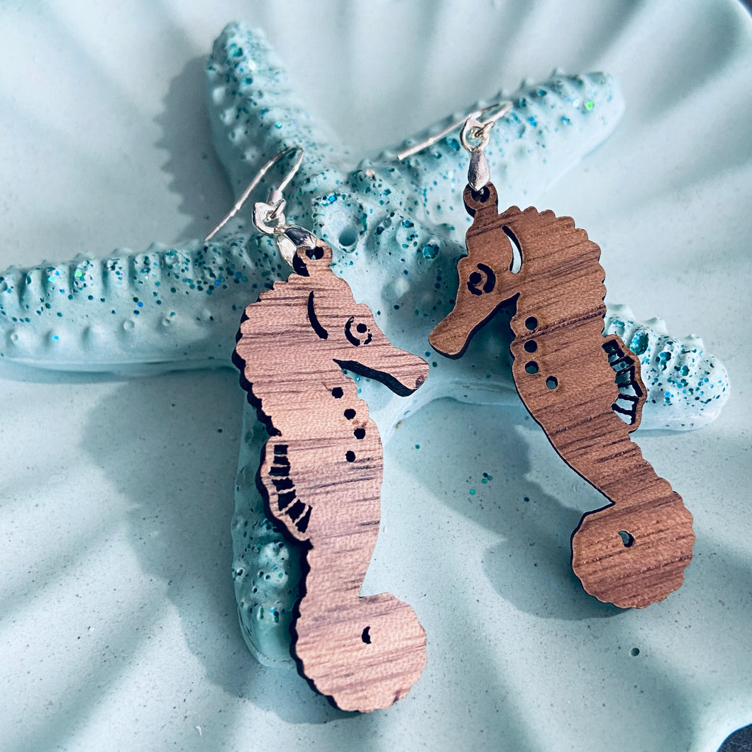 Earrings: Walnut Seahorse Dangles